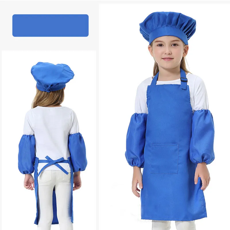 Sevimli çalışma önlük çocuk mutfak waistler 12 renk çocuk önlükleri ile sleevechef şapkalar ile yemek pişirme pişirme yazdırılabilir logo dhl