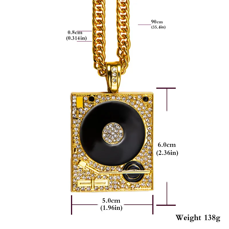 DJ Phonograph Big Pendant Necklace Men Jewelry Hiphop 체인 골드 실버 음악 힙합 록 랩 목걸이 Mens Jewellery347j