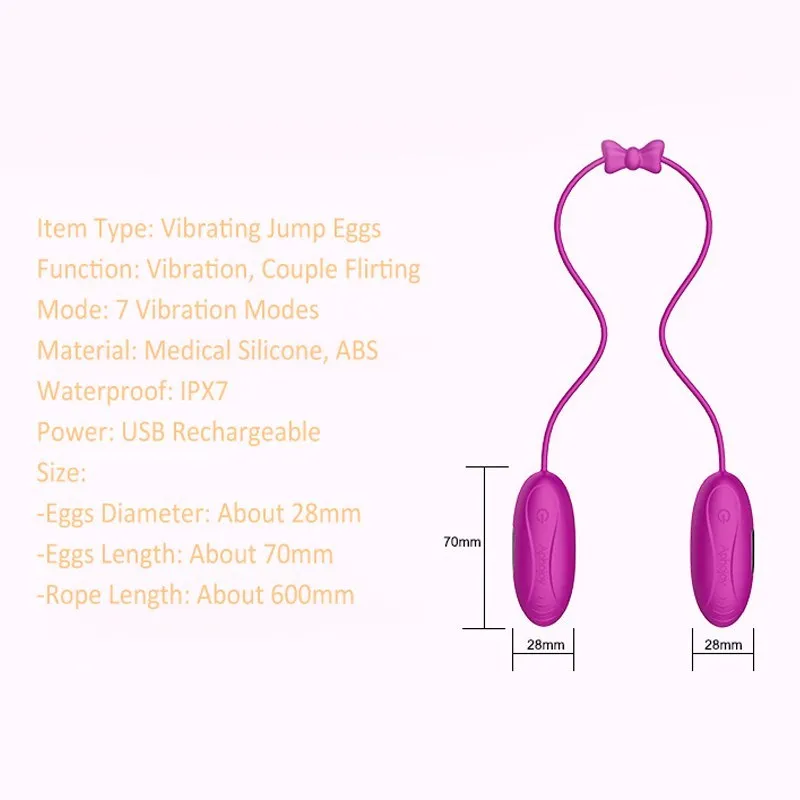 Meselo NEW Design Double Head Bullet Vibrator Clitoral Vagin Anal Vibrating Jump Eggs 60cm Rope Connect Adult Sex Toys For Women C8616639