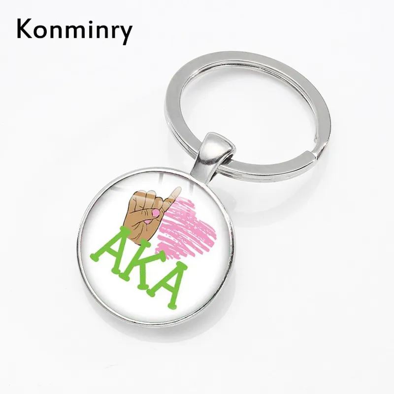 Konmniry alias sorority Glass Dome Key Chains Holder Charms Kap Silver Keyrings Women Men mode smycken1274b