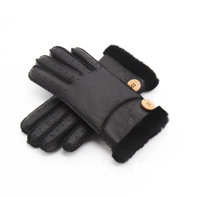 Whole - New Warm winter ladies leather gloves real wool women 100% 208Y