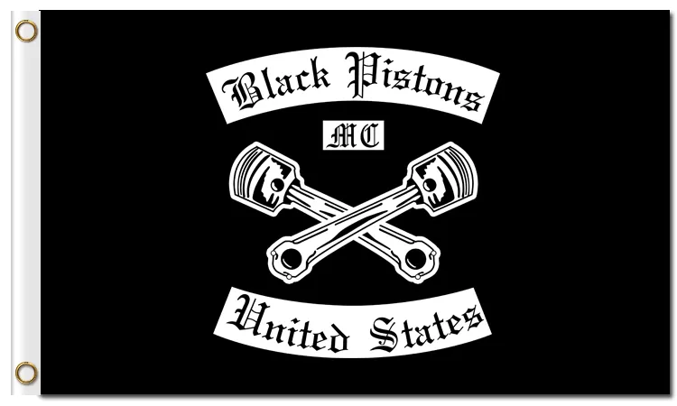 Dijital Baskı Özel 3x5ft Siyah Pistonlar Motosiklet Kulübü Bayrağı 90x150 cm Polyester Bir Yüzder Bikers Outlaw Banner