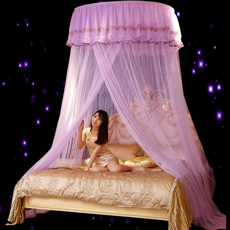 Moustiquaire romantique princesse moustiquaire suspendue dôme auvents de lit adultes filet dentelle ronde rideaux anti-moustiques pour lit Double238R