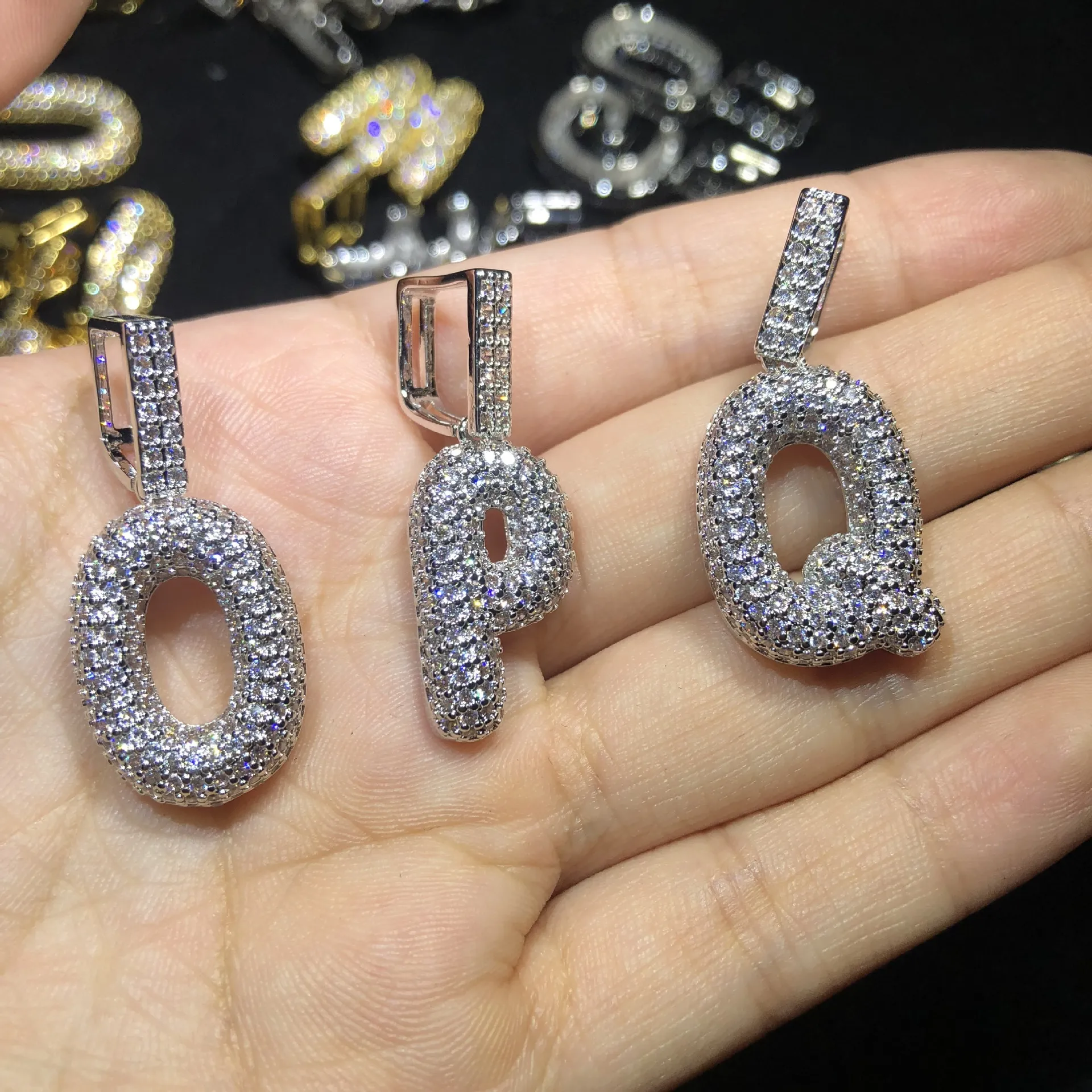 Hip Hop Iced Out Custom Bubble Letters Pendant Necklace Micro Pave Zircon with Rope Chian DIY Jewelry for Men255S