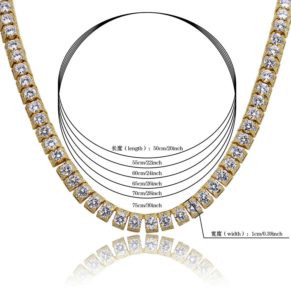 أزياء جديدة 18K الذهب مطلي 10 ملم CZ مكعب الزركون التنس سلسلة قلادة قلادة الهيب هوب المجوهرات مجوهر