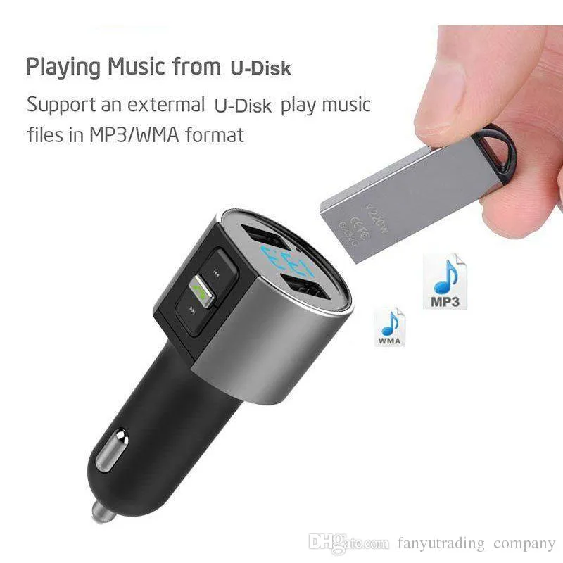 Araba O FM Verici Bluetooth 5.0 MP3 Çalar Handfree Free Fable Çıkma Çift USB Şarj Pil Voltaj Algılama U Disk Play2965513