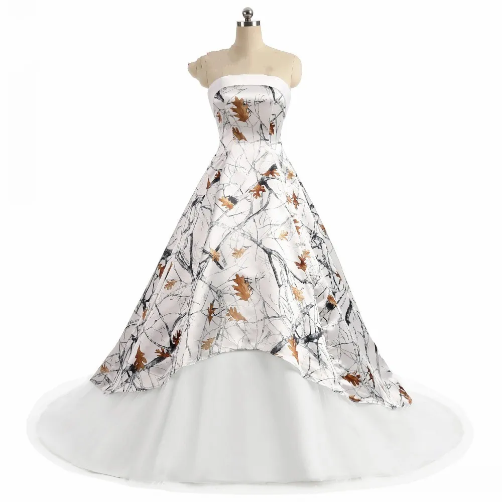 White Camo Wedding Dress Cheap 2022 New Strapless Simple Designer A line Zipper Back Court Train Bridal Gown New