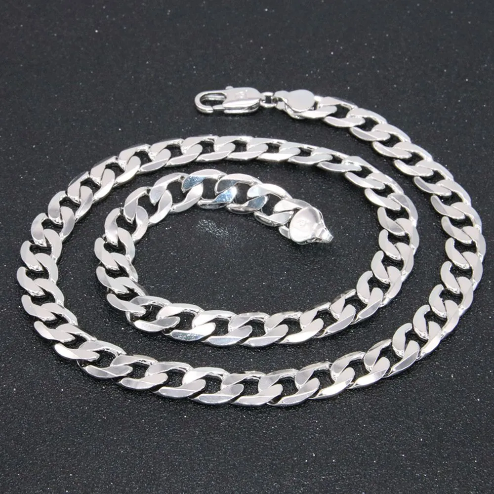 10mm Wide Solid Curb Chain 18K White Gold Filled Classic Style Polished Mens Necklace Jewelry 24 Inches169u