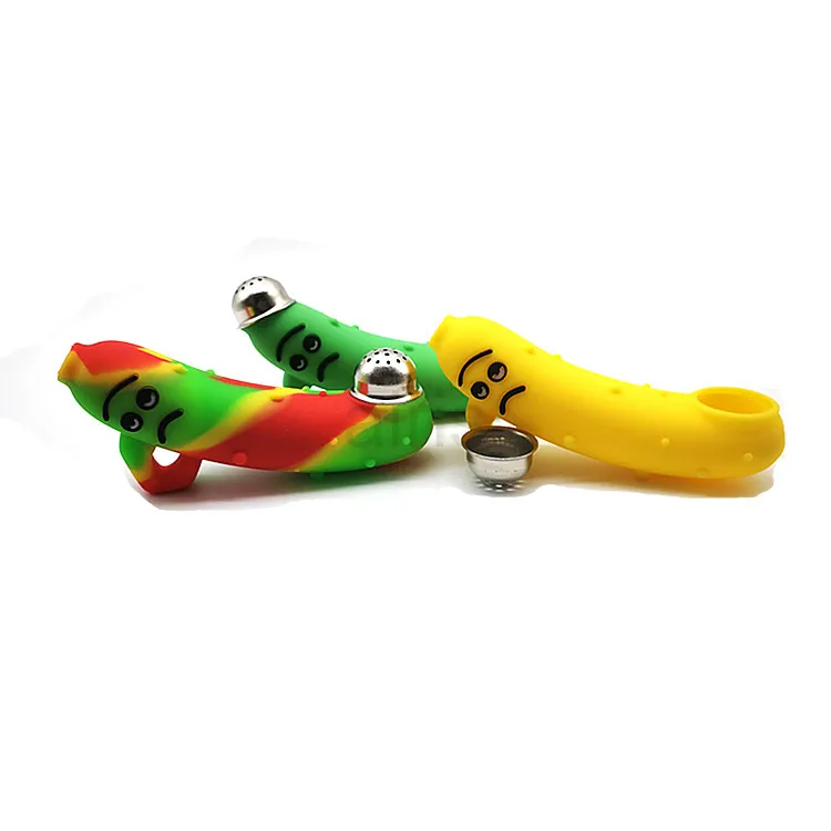 new style cucumber Hand pipe silicone Pipes with matel bowl Spoon Pipe Bongs Oil Nail Hand Pipe Smoking Accessories8018430