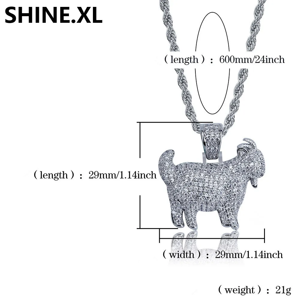 Ожерелье с подвеской в стиле хип-хоп Iced Out Animal Goat, золото и серебро, микро-асфальтированное циркониевое звено с веревочной цепью258V