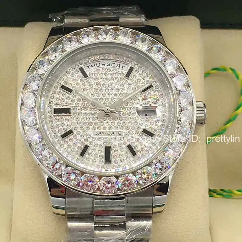 Volledig nieuw horloge veegt soepel mechanisch automatisch uurwerk Diamanten Gezicht Grote Stenen Bezel Luxe Herenhorloges2981