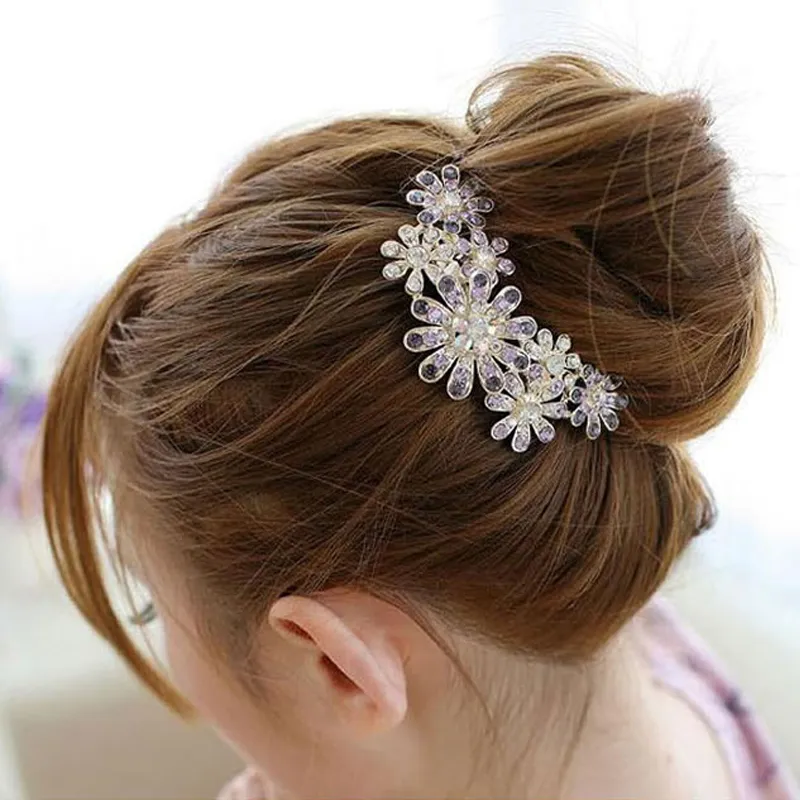 10st Fashion Crystal Flower Hairpin Metal Hair Clips Comb Pin For Women Kvinnliga hårklipp Hårkam Hårtillbehör Styling Tool298L