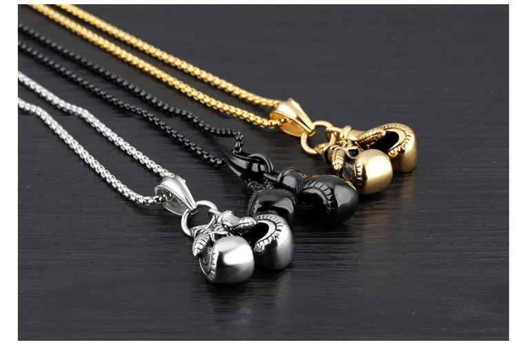 U7 Cool Sport New Men Necklace Fitness Fashion Stainless Steel Workout Jewelry Gold Plated Pair Boxing Glove Charm Pendants Access302S