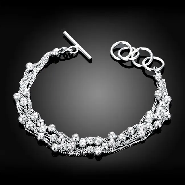 Pulseira de contas de areia de seis linhas banhada a prata;Presente de casamento moda masculina e feminina pulseira de prata 925 SPB030221d