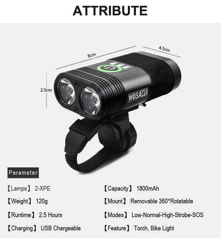 Wosawe Neue 2400 Lumen LED Taschenlampe USB wiederaufladbares Fahrrad Licht breites Flutlicht IP67 Waterdes SOS -Zykluszubehör C18110708883052