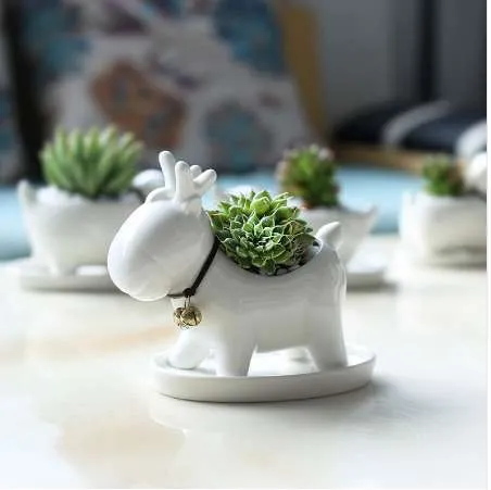 witte kleine elanden plantenbak tuin kerst bloempot hertenvorm keramische vetplanten potten voor flowerwithout stand base224q