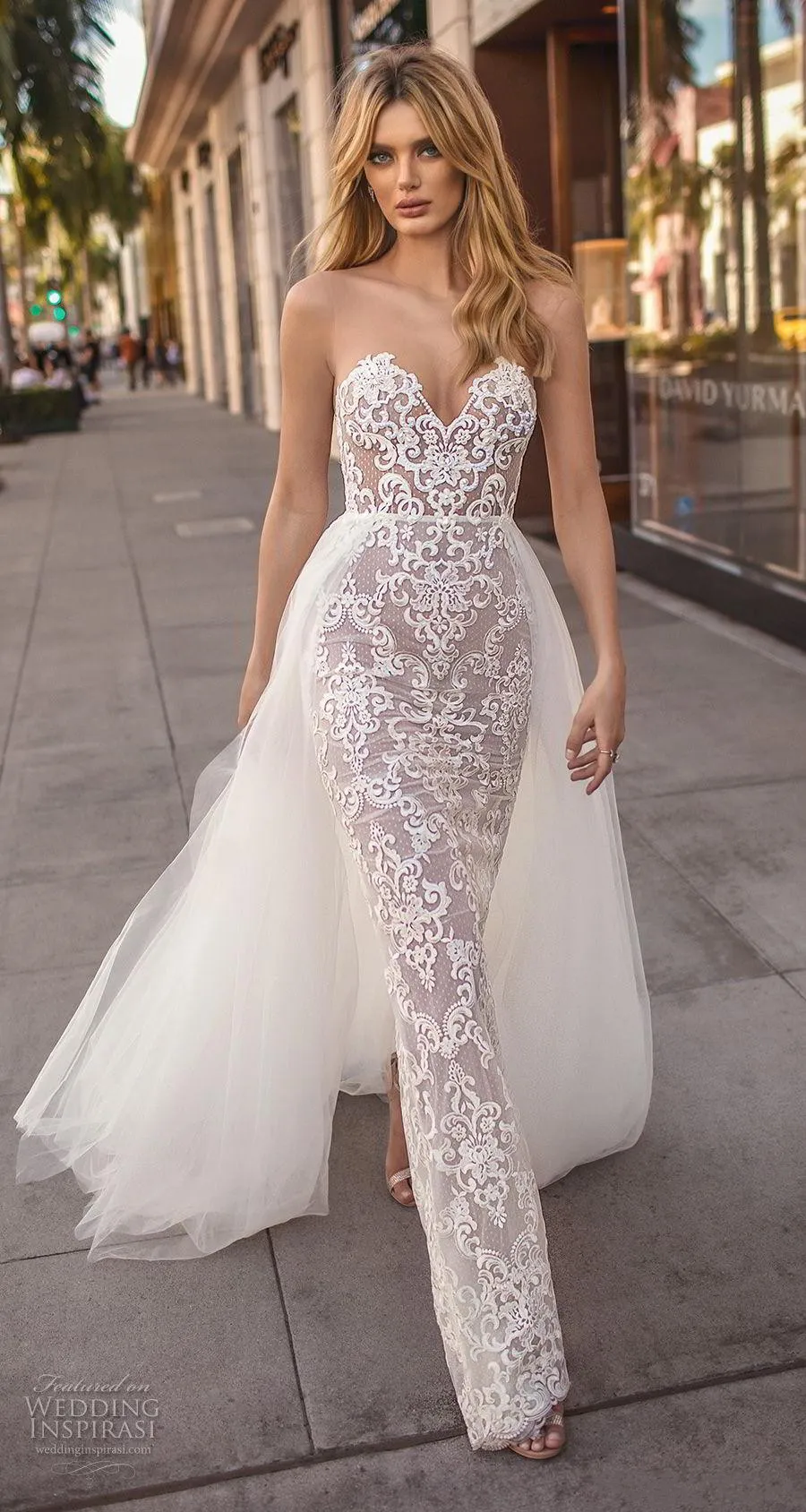 berta mermaid beach wedding dresses with detachable train lace appliqued backless bridal gowns trumpet illusion country wedding dress