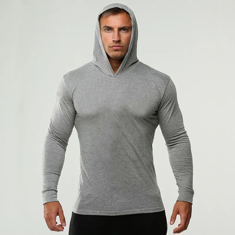 Mens GYM Fitness Hoodies Solid Color Hooded Athletic Casual Sports Sweatshirts Tops Long Sleeves