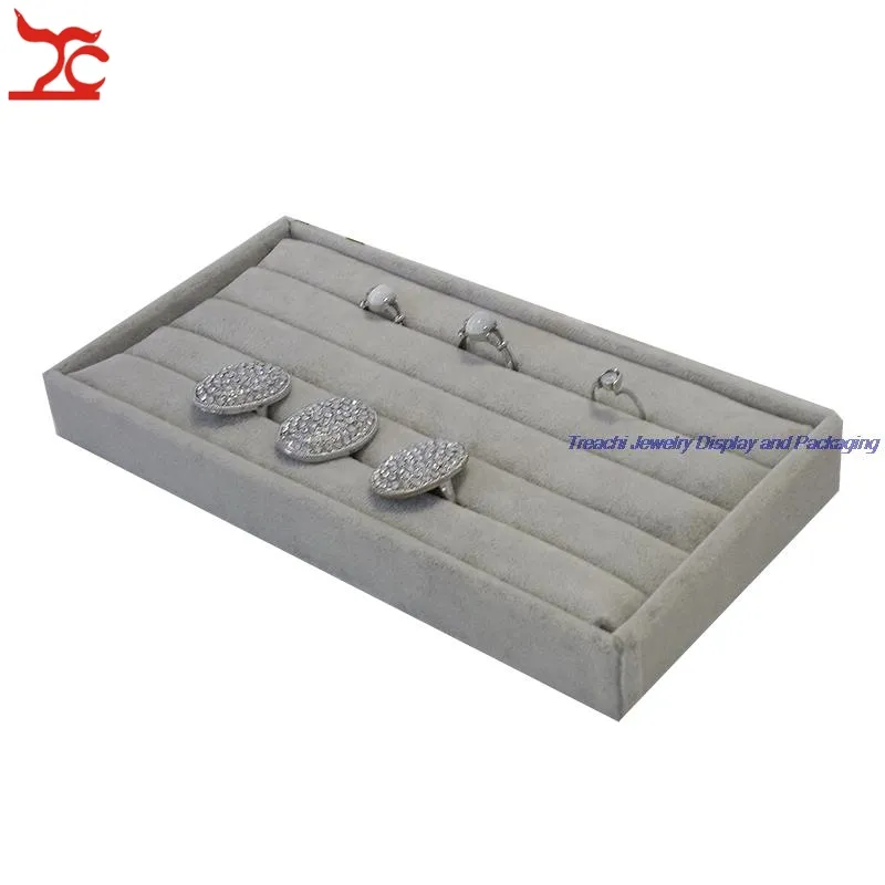 Popular Grey Velvet 11 22cm Jewelry Display Tray Kit Bead Ring Earring Necklace Storage Organizer Box Portable Jewelry Tray3064