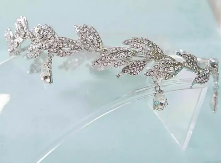 1 -częściowy srebrne kryształy kryształki liście łańcucha biżuterii na głowę na głowę pannę młodą krysztnę ślubną Hair Akcesoria 4586520