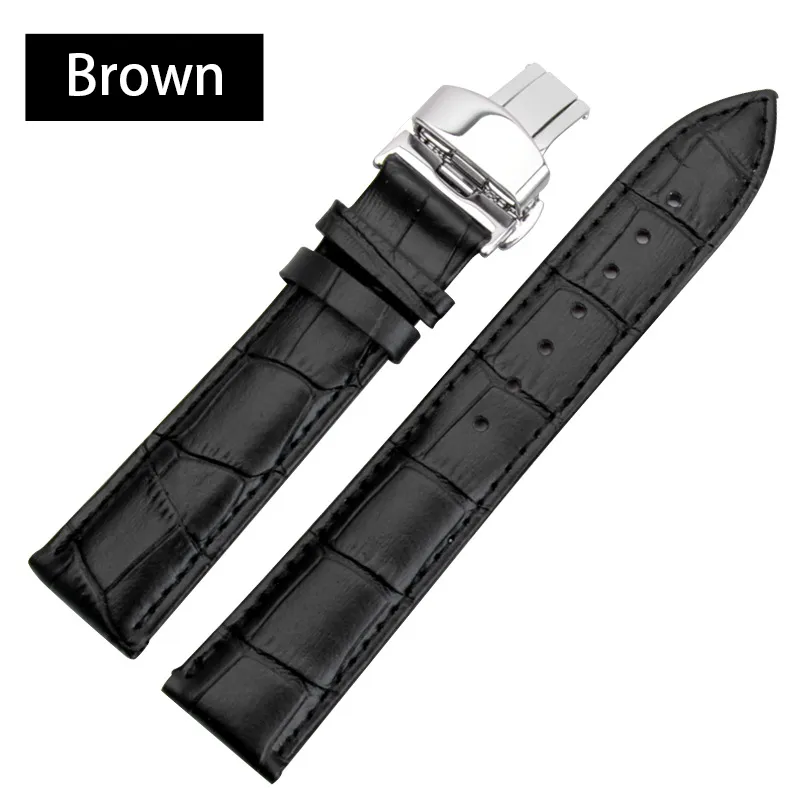 Mode flammé en relief bracelet de montre bouton poussoir fermoir caché double pression boucle papillon cuir noir marron acier 12mm-24mm234Q