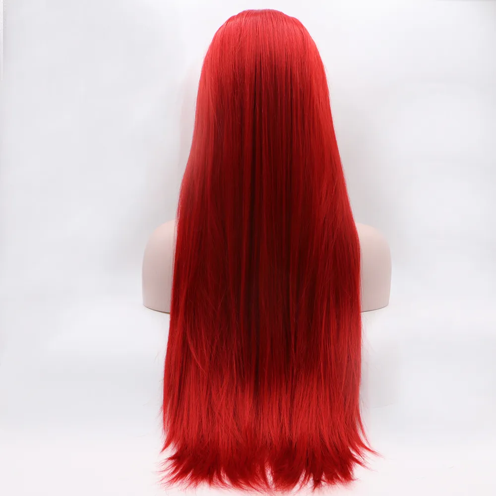 Fantasy Beauty Hot Red Lace Front Wigs For Women Long Straight Fashionable Glueless Synthetic Wigs With Widow's Peak Wig