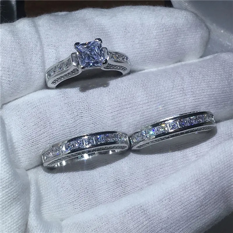 Choucong Women Men Jewelry 3-w-1 Wedding Pierścień 14KT Whiteyellow Gold Expled Princess Cut Diamond Band zaręczynowy Pierścienie 186H