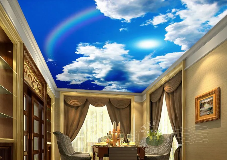 3d ceiling wallpaper murals Fantasy 3d blue sky white clouds sun rainbow stars sky zenith frescoes