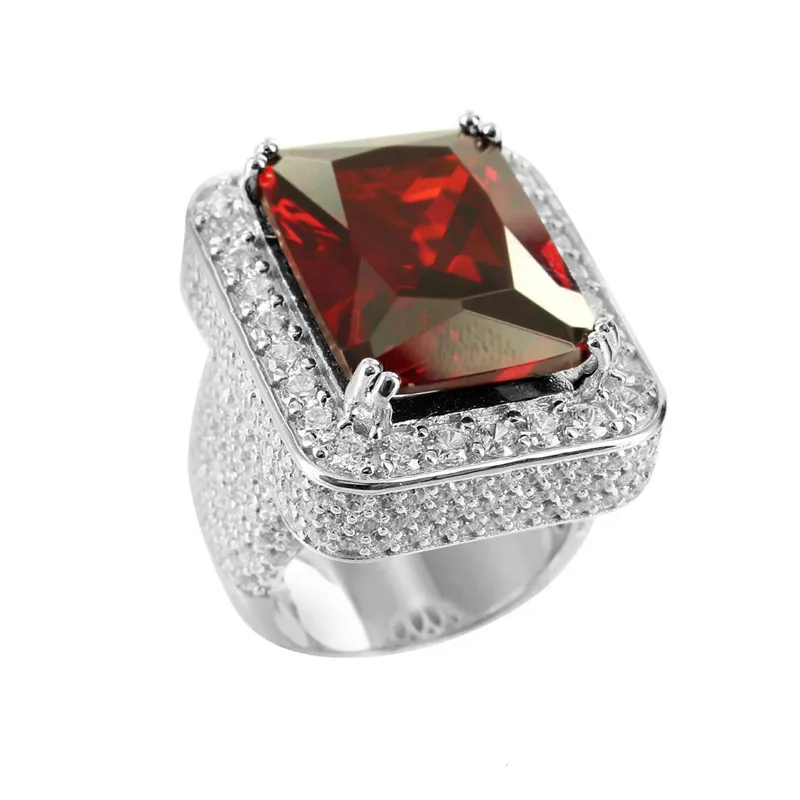 bijoux de haute qualité marée rappeur designer anneaux rouge vert noir grosse pierre or argent couleurs hip hop bling mens micro pavé ring248N