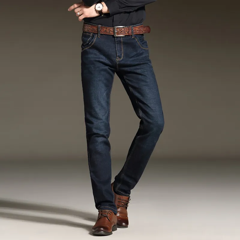 Suee Marka 2017 erkek Streç Kot Moda Basit Rahat Iş Pantolon Slim Fit Düz Bacak Orta Yıkanmış Denim S913