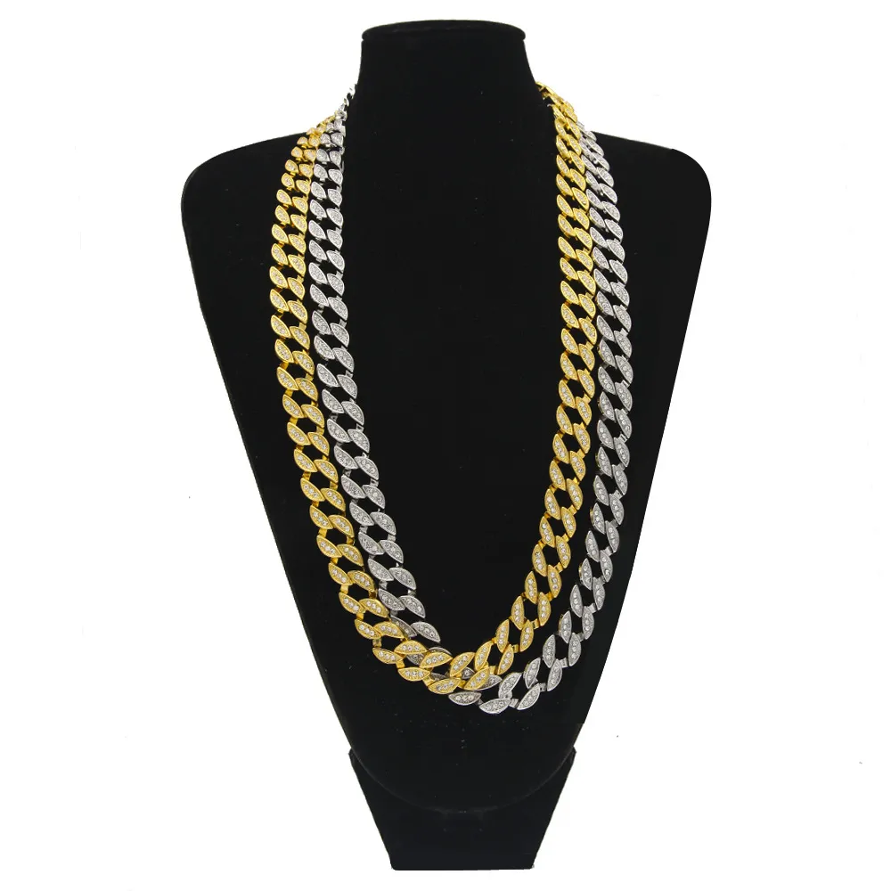 Hip Hop Bling Iced Out Simulado Diamante 15mm 18-30 polegadas Cuban Link Chain Colar Ouro Prata Jewelry304W