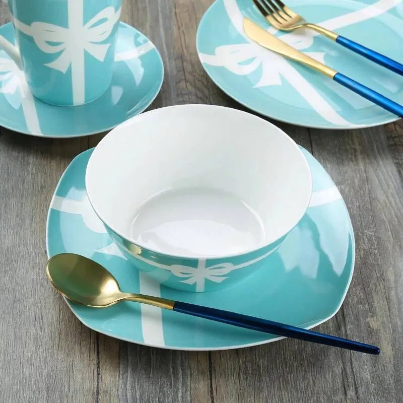 Talheres de cerâmica azul 5 5 polegadas tigelas disco café da manhã arco osso china sobremesa tigela cereal salada louça boa qualidade wedding181y