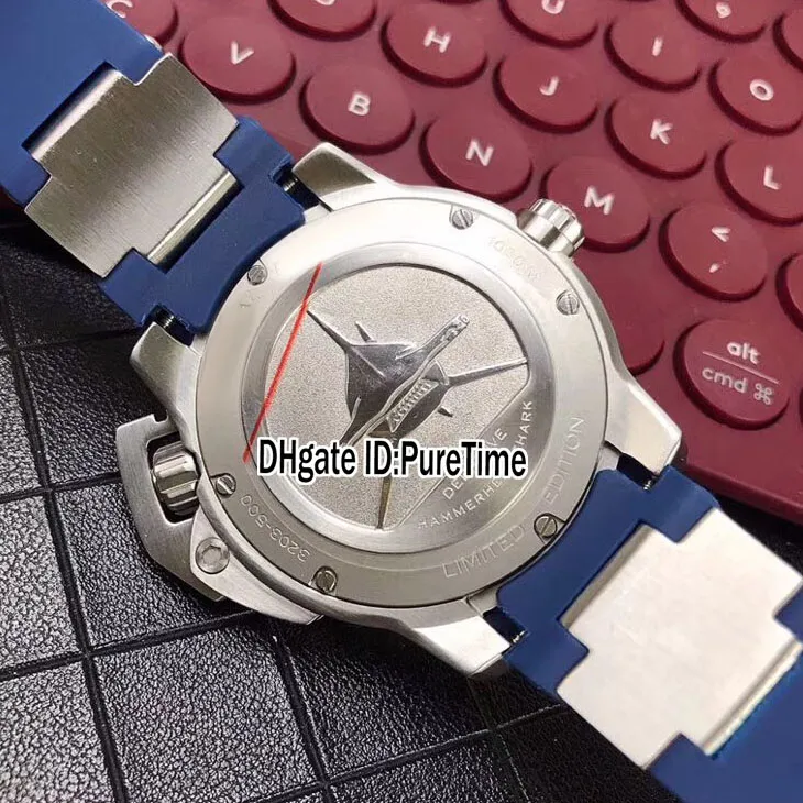 2018 Nuevo estilo Diver 3203-500LE-3 93-HAMMER Caja de acero Dial azul Reloj automático para hombre Big Crown Relojes deportivos Caucho azul Puretim299q