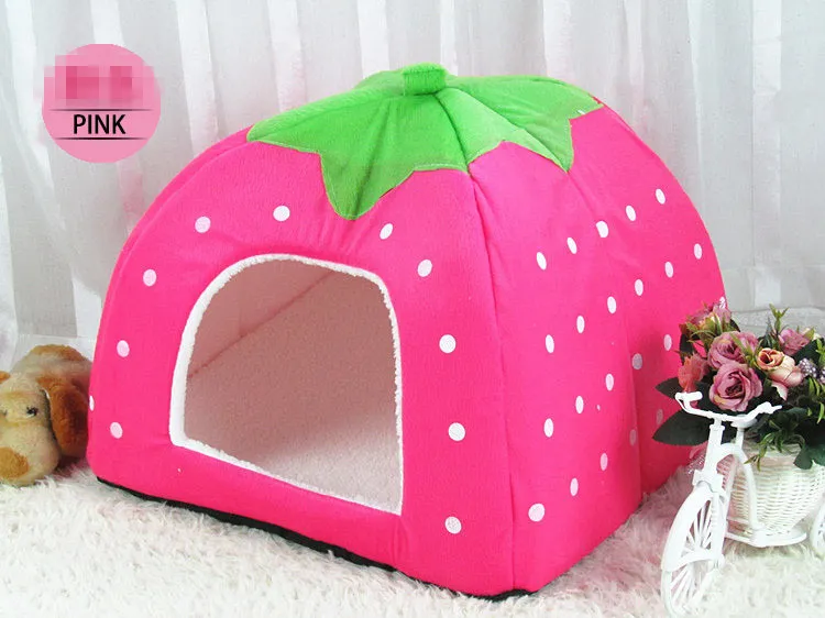 Strawberry shape Soft Cat Dog House Cute Foldable Corduroy mini pet Bed warm Animal Cave Nest Puppy Dog Kennel Cute Pet Cat Dog House