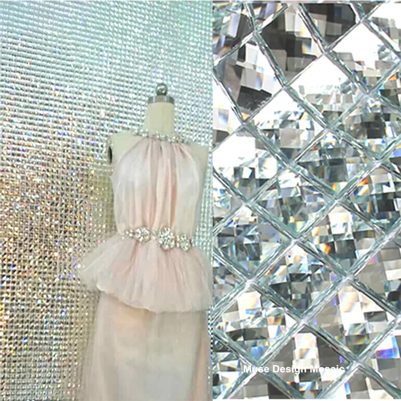 13 bordi smussati cristallo diamante brillante specchio mosaico di vetro piastrelle showroom adesivo da parete KTV vetrina fai da te decorare2339