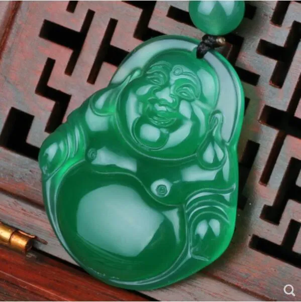 Zielony agat jadein buddha wisiorek zielony kryształowy brzuch brzuch Miller Buddha Life Jade wisiork naszyjnik żeńskie modele 304K