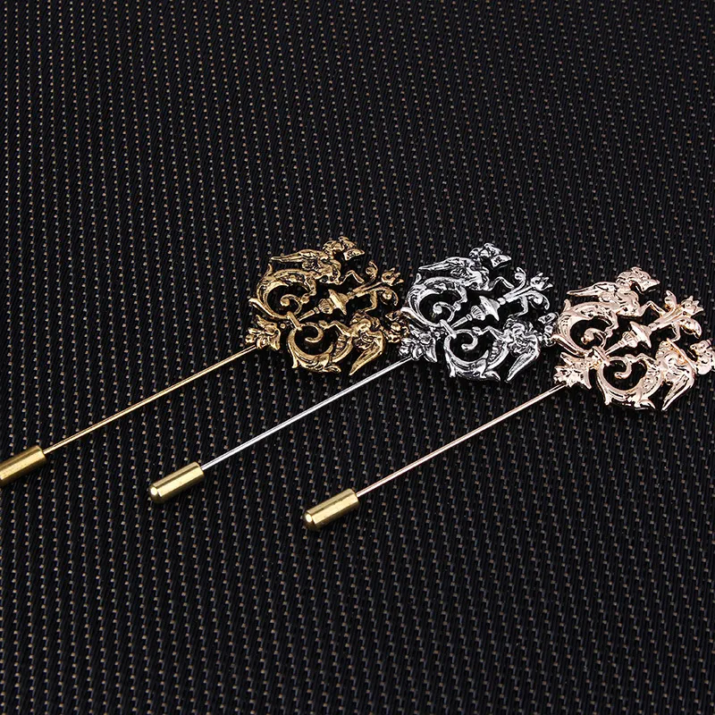 Bronze Gold Silver Tone Classic Hollow Double Lion Lapel Pins For Men Suit Accessories Stick Brosch Pins Wedding Party Jewelry1176Q