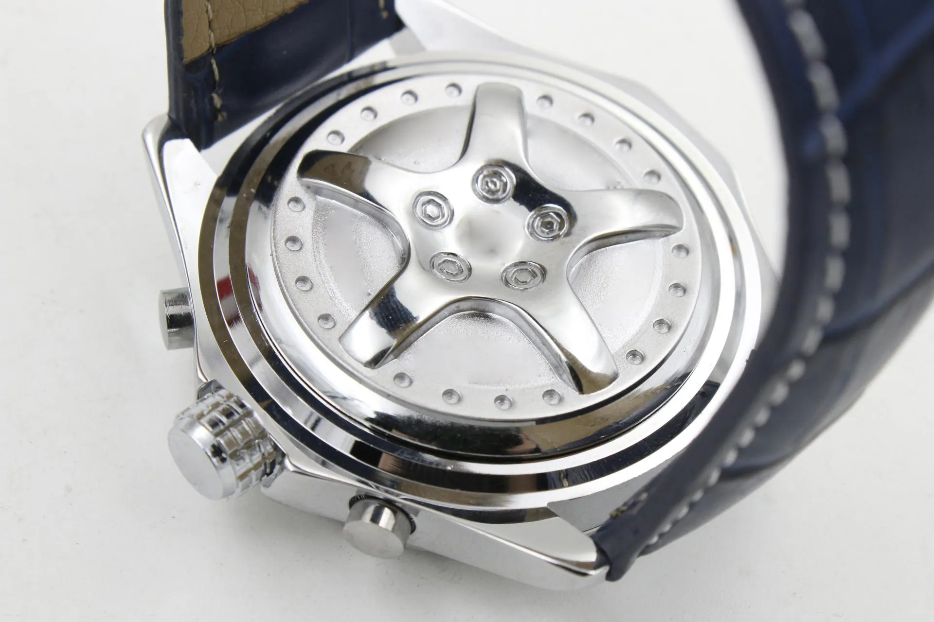 Gute Qualität 1884 Datum automatische mechanische Herrenuhr Leatcher blaues Zifferblatt Armbanduhr Herren Watche Schnalle sechspolig Multi-functio217i