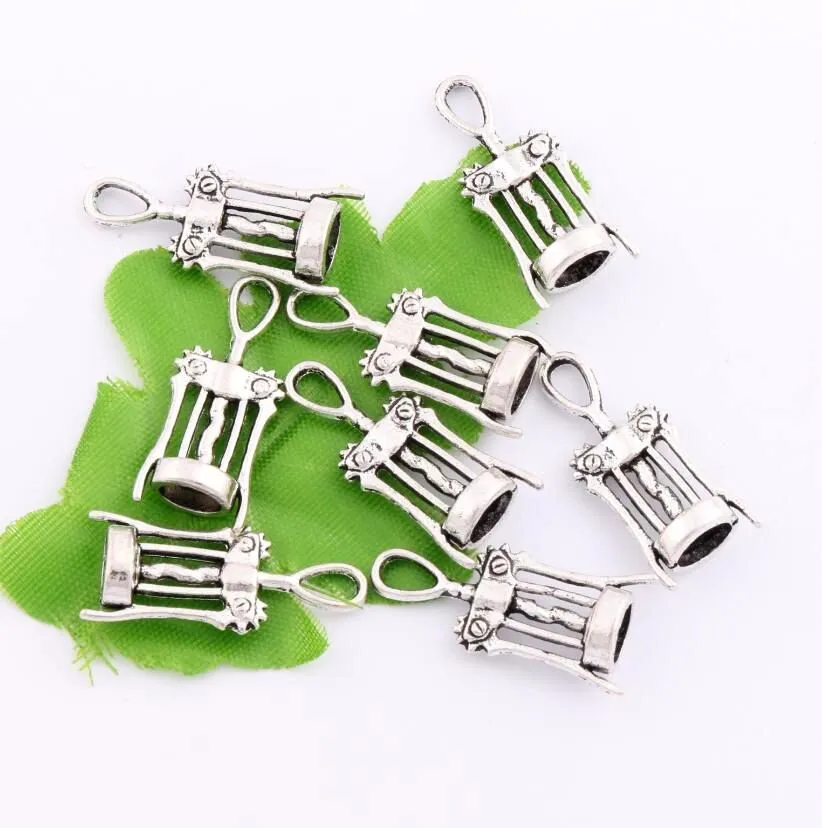 Wine Corkscrew Opener Charms lot Antique Silver Pendants Jewelry DIY Fit Necklace Bracelets Creative opener tools3008250