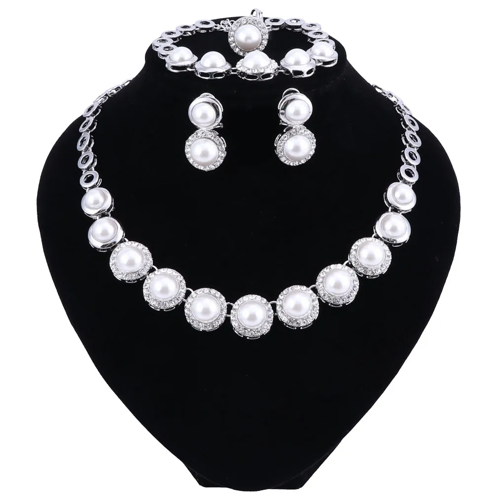 Retro Simulated Pearl Bridal Jewelry Sets New Wedding Jewelry Ring Earrings Bracelet Necklace Sets for Women