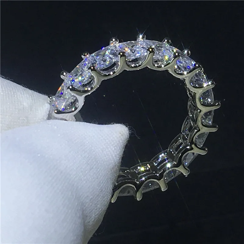 Vecalon Vrouwen Wedding Bands Ring 925 Sterling Zilver Princess cut 4mm Diamond Cz verlovingsringen voor vrouwen Vinger Jewelry290e
