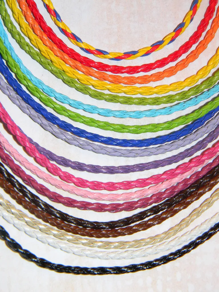 100 przedmiotów partia 3 mm 17-19 cala regulowana różnorodna kolor faux spleciony skórzany naszyjnik biżuteria 300R