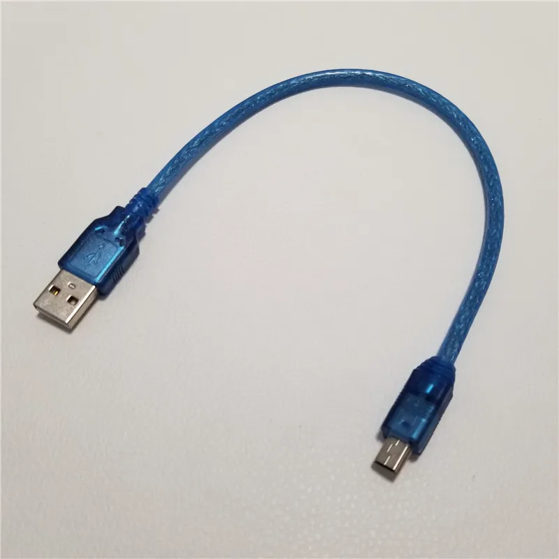 Adaptateur USB 2.0 Type A vers Mini USB mâle vers mâle, câble d'alimentation d'extension de données, bleu clair, 25cm, pour téléphone portable Android et PC