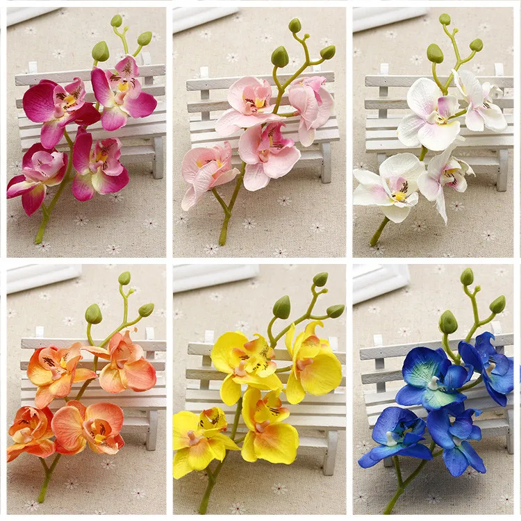 홈 웨딩 파티 장식 용품을위한 실크 인공 난초 꽃다발 인공 꽃 오케이스 식물 Diy Blue White252v