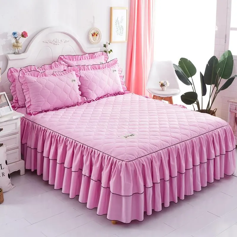 jupe de lit princesse housse de matelas rose bleu été style coréen solide couverture de lit pleine reine roi taille literie set287R