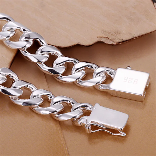 Hochzeitsgeschenke, quadratische Schnalle, seitliches Herrenarmband aus 925er Silber, JSPB037