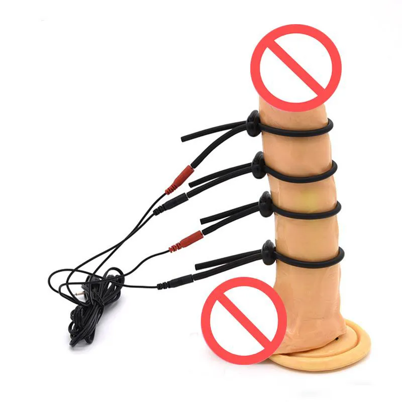 Male Electro Shock Electric Rings Enhancement Penis Extensions Massager Fetish Bondage Bdsm Sex Toy  Gear