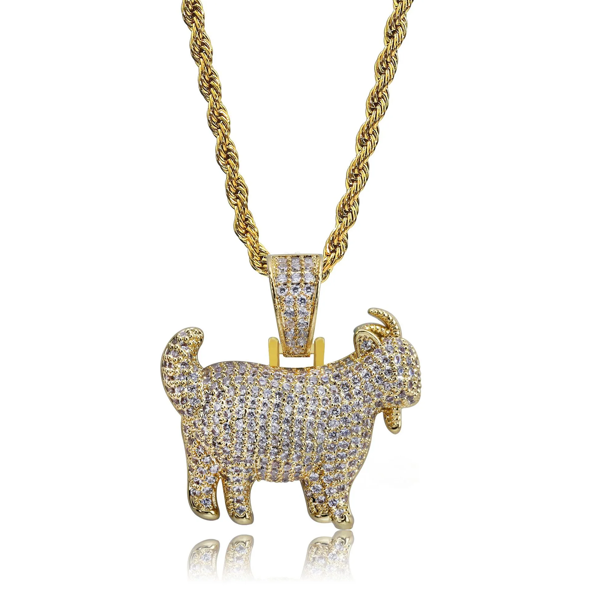 Collier avec pendentif en forme de chèvre glacée pour hommes, style Hip Hop, Micro pavé, Zircon cubique, Animal, cadeau, bijoux 292s