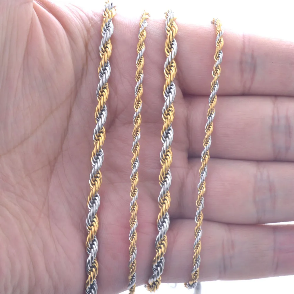 Ширина 2 мм и 4 мм из нержавеющей стали веревочная цепь Золотое ожерелье Swag 316L из нержавеющей стали ED Gold Chain190t222j