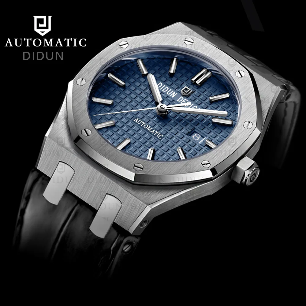 Didun Men Watches Top Mechanical Automatic Watch RoseGold Male Fashion Business Watch Leather Strap WristWatch237H